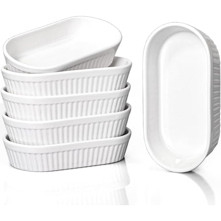 Delling 8 oz Ramekins - Souffle Dishes Oven Safe, Set of 6, White, Creme Brulee Ramekins