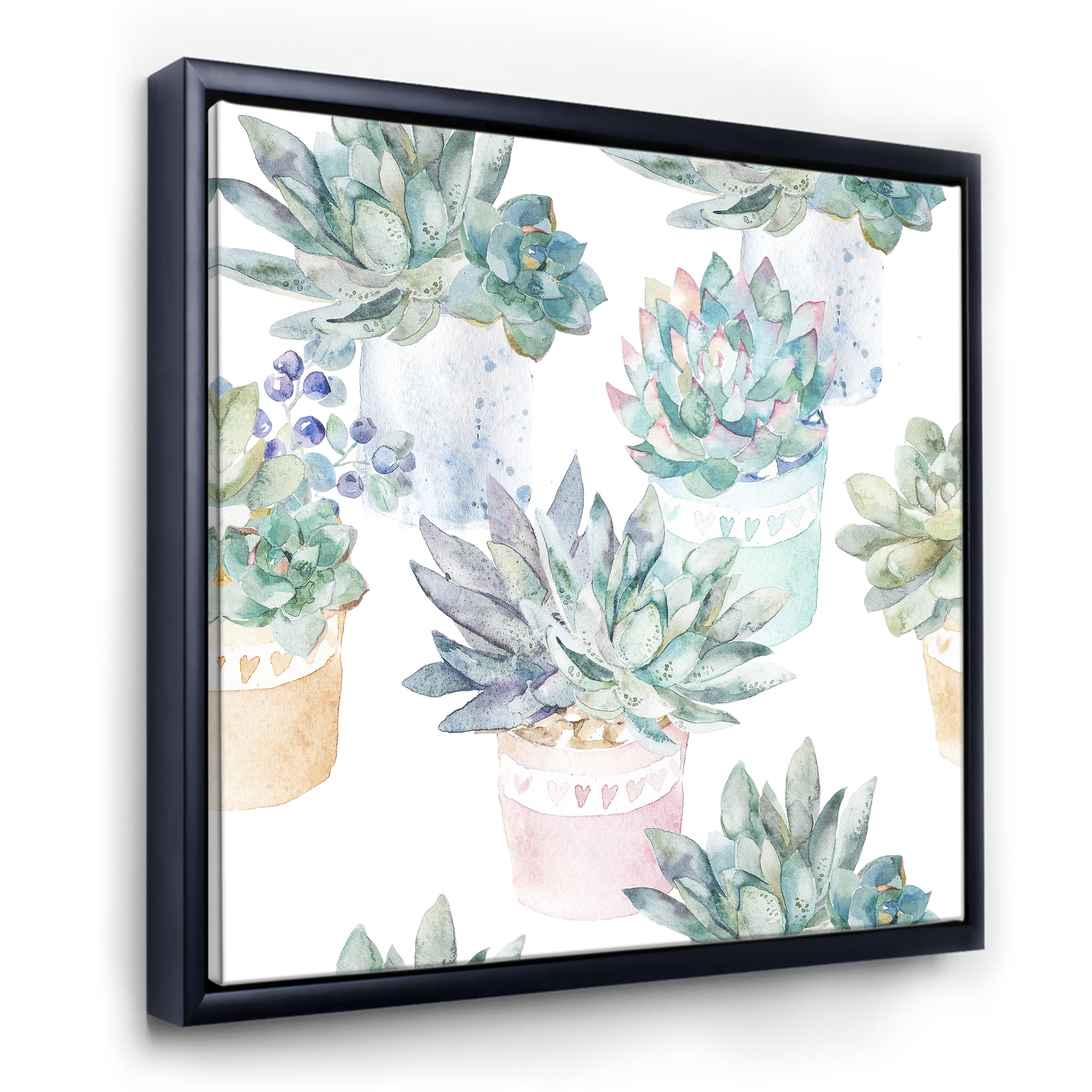 Designart 'Pastel Toned Succulent Housplants in Flowerpots' Traditional Framed Canvas Wall Art Print
