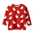 thumbnail image 3 of OSOLU Girls T-Shirts Easter Bunny Print Casual Tee Shirt Crew Neck Three Quarter Sleeve Soft Tops Fashion Holiday Tees, 3 of 4