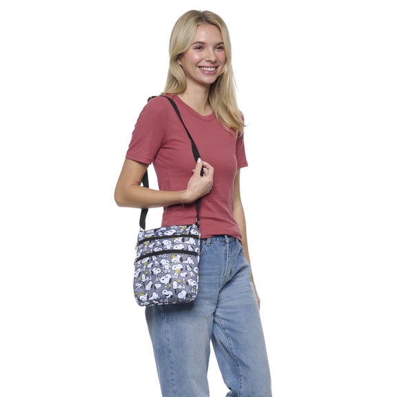 Women's Snoopy Passport Bag Travel Crossbody Purse Woodstock Passport Bag Gray