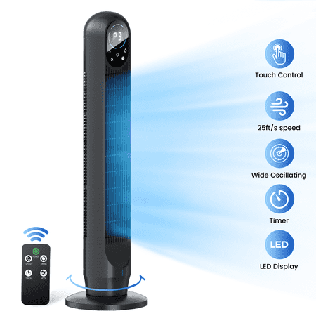 Tower Fan For Home with Remote, 31" Bladeless Floor Fans for Home, 4 Modes & 4 Speeds, 12H Timer, LED Display, Wide Oscillating Wide Cooling for Bedroom, Office
