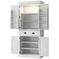 HOMCOM 71" Kitchen Pantry Cabinet with Large Storage and LED Lights, White