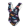 thumbnail image 4 of Yiaed Cartoon Dinosaur Print Women's Ruffled One Piece Swimsuit V Neck Swimwear Slimming Monokini for Woman-XX-Large, 4 of 8