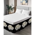 thumbnail image 4 of Flower Black Bed Skirt Cal King Size,Gold White Abstract Floral Aesthetic Wrap Around Bed Skirting with Adjustable Elastic Strap,Dust Ruffled Pleated Bedskirts 18 Inch Drop for Bedroom Cal King Beds, 4 of 9
