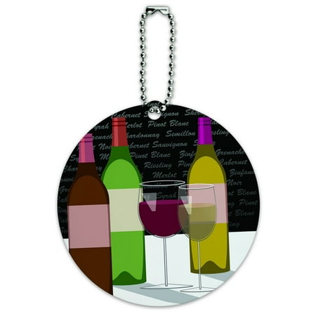 Wine Glasses and Bottles Merlot Shiraz Pinot Round ID Card Luggage