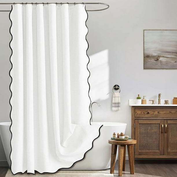 XmhyTop-A Cortina de ducha de lino, estilo bohemio, moderna, para baño, 90 x 180 cm, 1 pieza, elegante y duradera, para el baño del hogar, color blanco.