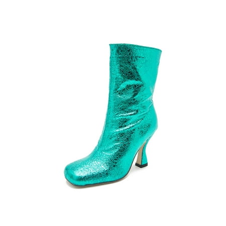

Tenmix Womens Ankle Booties Casual High Heels Pull On Winter Boots Comfort Fashion Boot Outdoor Slip Resistant Anti-Slip Dress Bootie Green 6