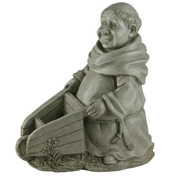Roman 12" Wilber and His Wheelbarrow Monk Statue Garden Planter - Gray
