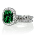 thumbnail image 2 of 2 Carat Unique Emerald and diamond Bridal Ring Set on 10k White Gold, 2 of 3