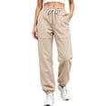 thumbnail image 2 of HomeDM Joggers for Women with Pockets Drawstring Loose Fit Sweatpants Khaki Lounge Pants for Workout Running Size L, 2 of 6