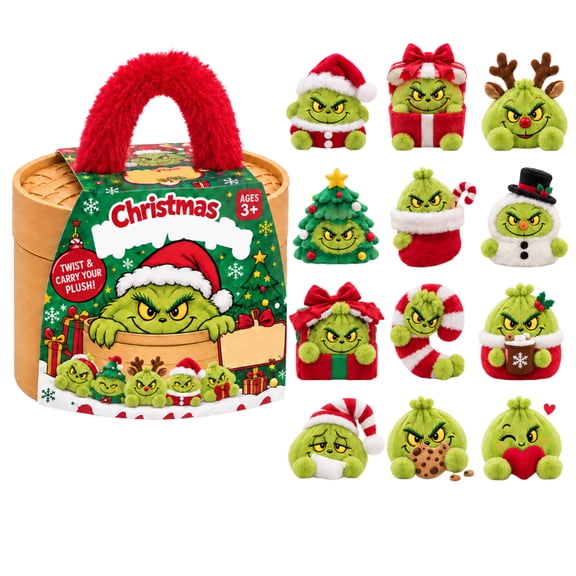 Christmas Monster Dumpling Plush Mystery 1Pc - Soft Stuffed Bao Squishy in Carry Steamer Basket Blind Box Stocking Stuffers Gifts & Surprise Holiday Gift