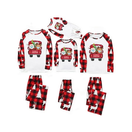 

Beiwei Mommy Dad Child Loose Long Sleeve Sleepwear Plaid Xmas Pjs Nightwear Women Men Kids Elastic Waist Holiday PJ Sets White Mom-M