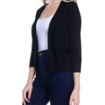 thumbnail image 2 of Cielo 1985 Women's Open Bolero Cardigan Sweater - cropped 3/4 sleeves lightweight - By The Simply Fashion Black L, 2 of 6