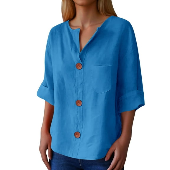 Women's V Neck Button Down Shirt Casual Blouse For Daily Wear And Vacation Comfortable Tops With Classic Design For Spring Summer Fall Seasons