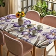 thumbnail image 3 of Purple Iris Table Cloths for 4 Foot Rectangle Tables, Spring Vintage Butterfly Leaves Flowers Beige Patio Waterproof Elastic Fitted Tablecloths, Washable Rectangular Table Cover for Camping, 3 of 8