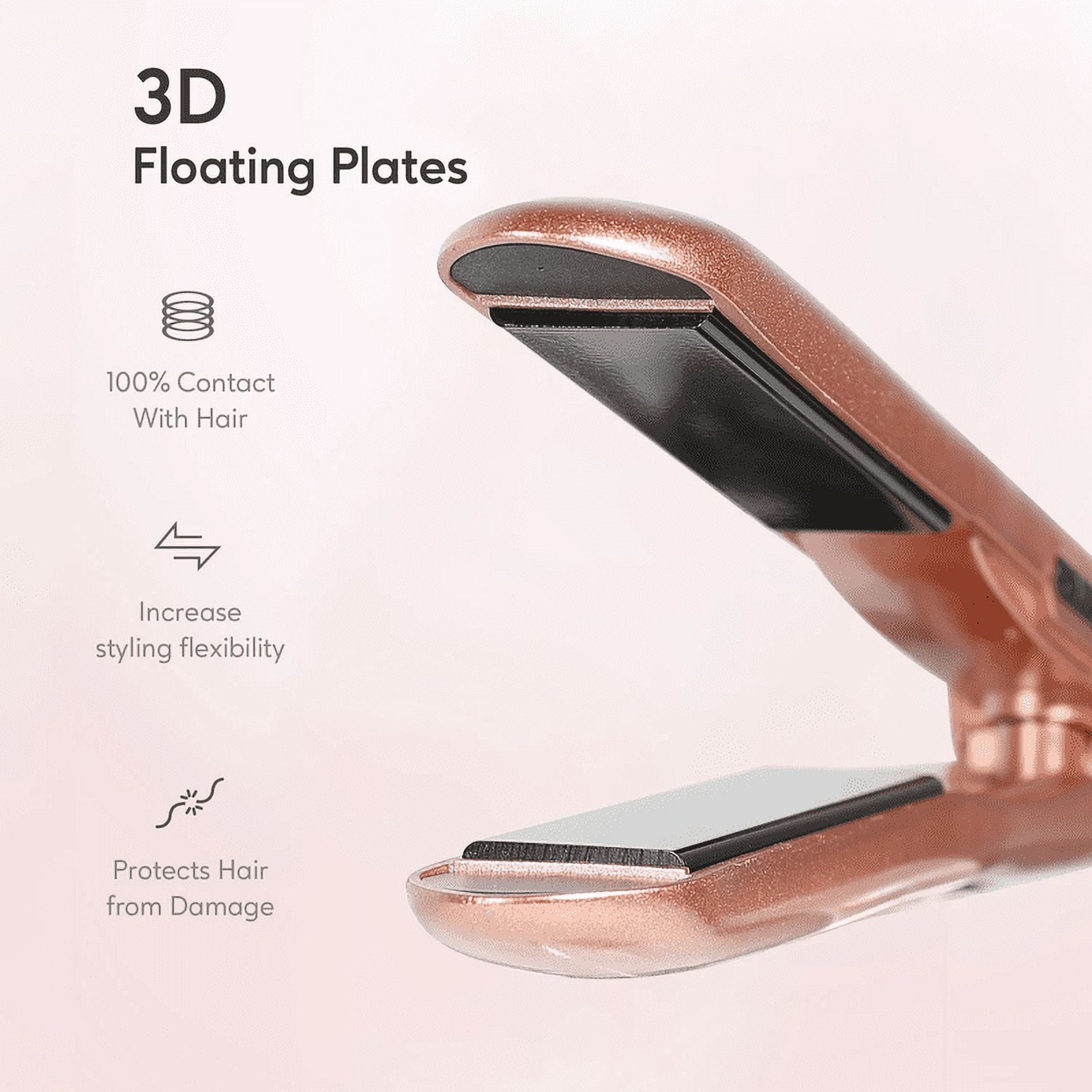 Nano Negative Ion Flat Iron, Anti-Static Hair Straightener with 1 inch Floating Titanium Plates, Champagne Gold