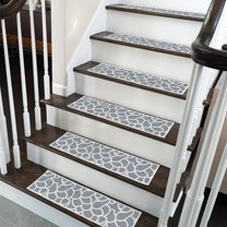 SussexHome Stone Design 9" X 28" Stair Treads - 70 % Cotton Anti-Slip Carpet Strips for Indoor Stairs-Easy to Install Stair Treads with Double Adhesive Tape-Safe, Extra-Grip, 4-Pack-Gray