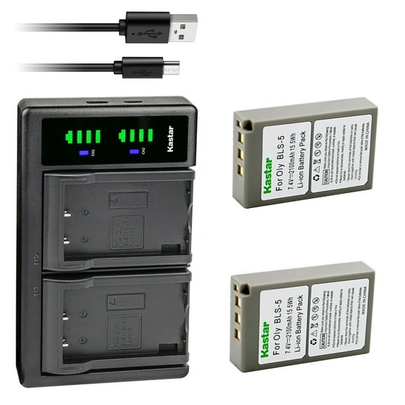 Kastar 2x BLS-5 PS-BLS5 BLS-50 Battery and LTD2 USB Charger Replacement for Olympus E-400, E-410, E-420, E-450, E-600, E-620, E-P1, E-P2, E-P3, E-PL1, E-PL1s, E-PL2, E-PL3, E-PL5, E-PL6, E-PL7, E-PL8