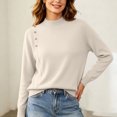 thumbnail image 2 of TtopsQueen Women Mock Neck Knit Sweater, Long Sleeve Soft Slim Pullover Top with Side Decorative Buttons, Comfortable Casual Knitwear for Daily Fall Winter Wear Beige,L, 2 of 6
