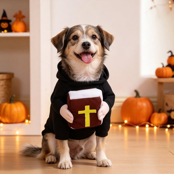 Funny Dog Priest Costume with Bible, Stand-Up Design For Pet Cosplay, Cute Photoshoot Pet Outfit for Cat Small Dog (1PC, L)
