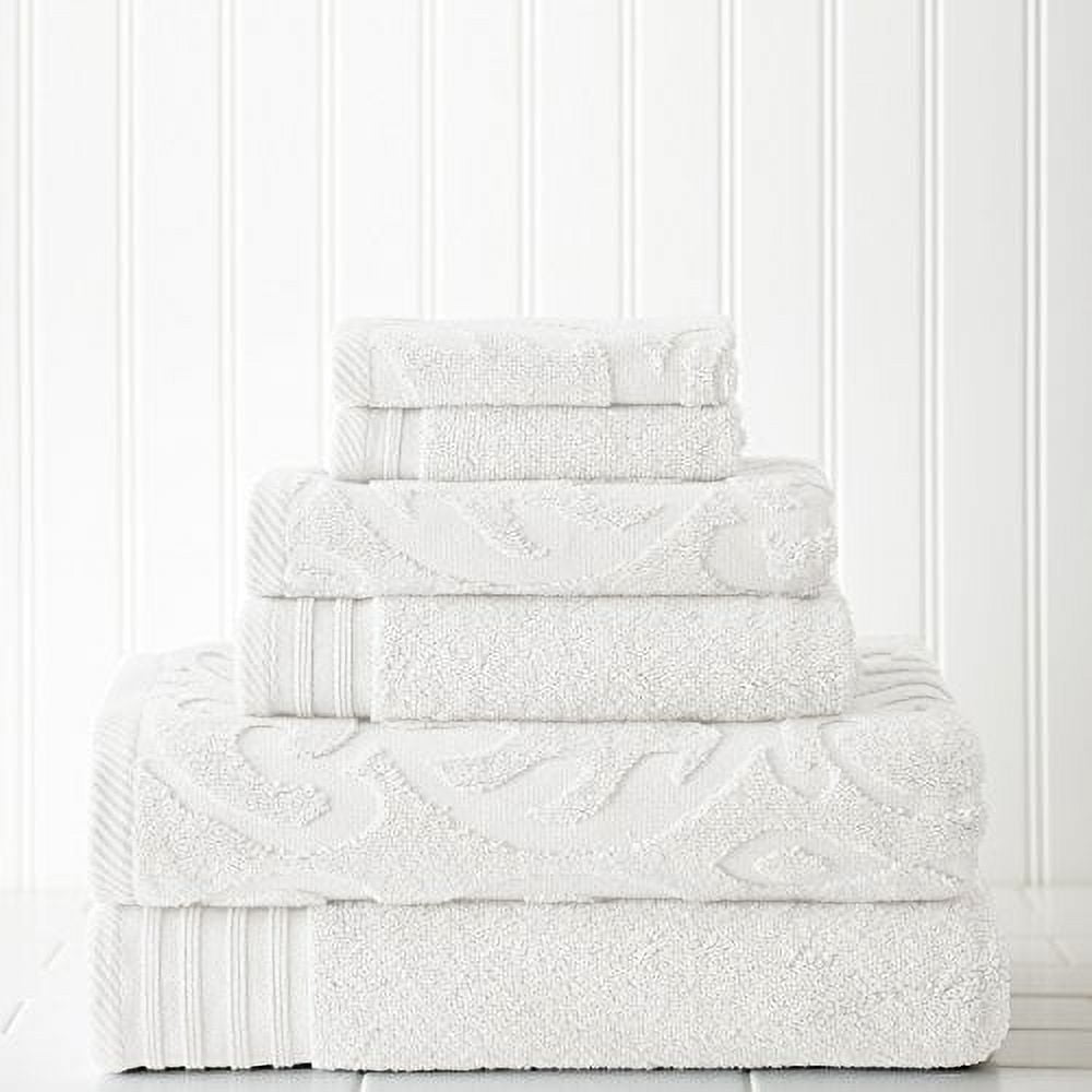 Modern Threads Medallion Jacquard 6-Piece Adult Cotton Bath Towel Set, White