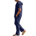 thumbnail image 6 of Awwp Men Set Summer Matching Set for Men Holiday Shor Sleeve Shirts 2 Piece Sets Trendy Long Pants Button Button With Hooded Navy L, 6 of 7