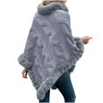 thumbnail image 5 of AGWOLF Womens Poncho Shawl Warm Faux Fur Collar Cape Sweater Jacket Casual Cable Knit Shawls Scarf Outdoor Dating Outfits, 5 of 5