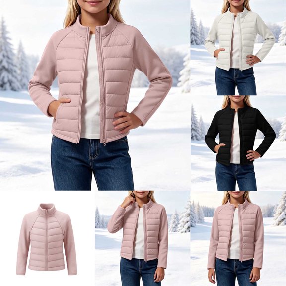 Casual Jacket for Girls Winter 8-15Years Tweens Girls Standing Collar Long Sleeve Solid Color Zipper Lightweight Jackets Outerwear Coat