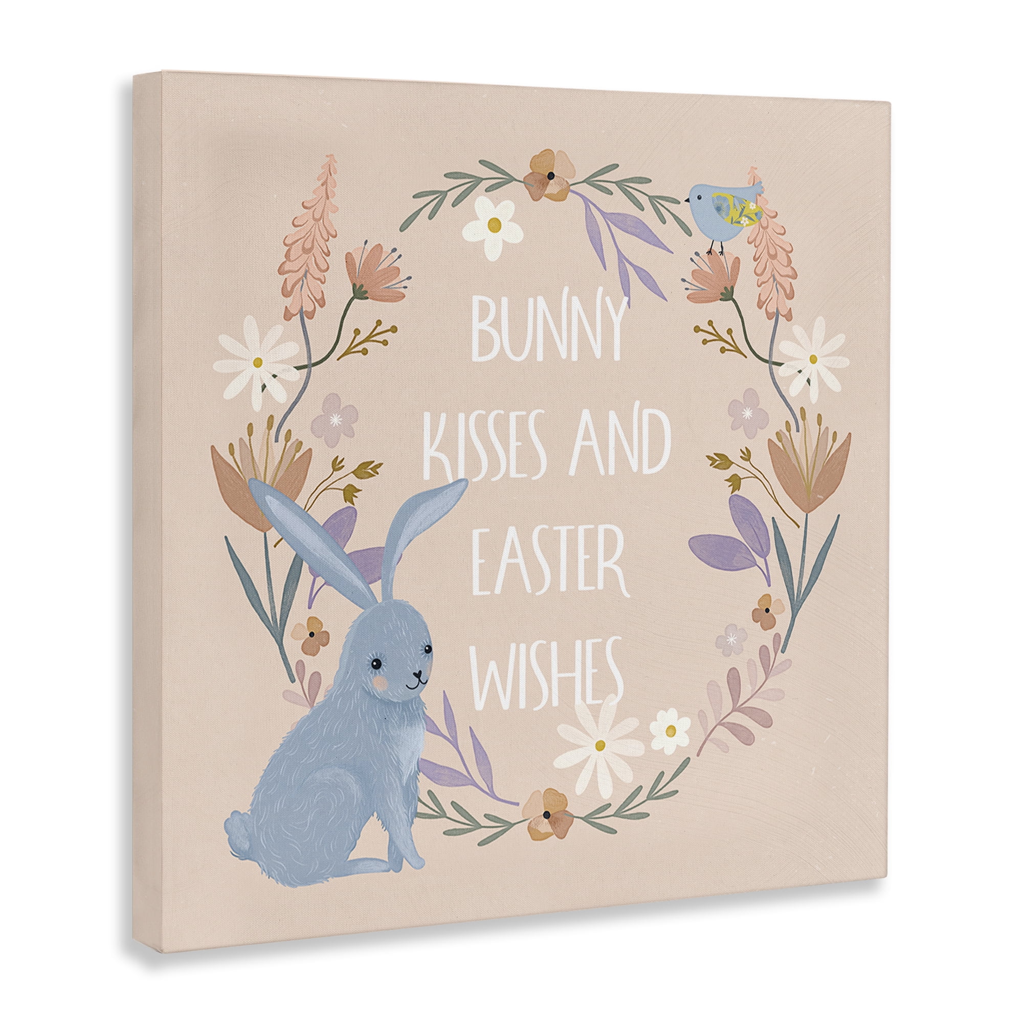 Stupell Industries Bunny Kisses Easter Wishes Holiday Painting Wrapped Canvas Art Print Wall Art, 36 x 36