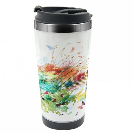 

Watercolor Travel Mug Floral Jungle Summer Steel Thermal Cup 16 oz by Ambesonne