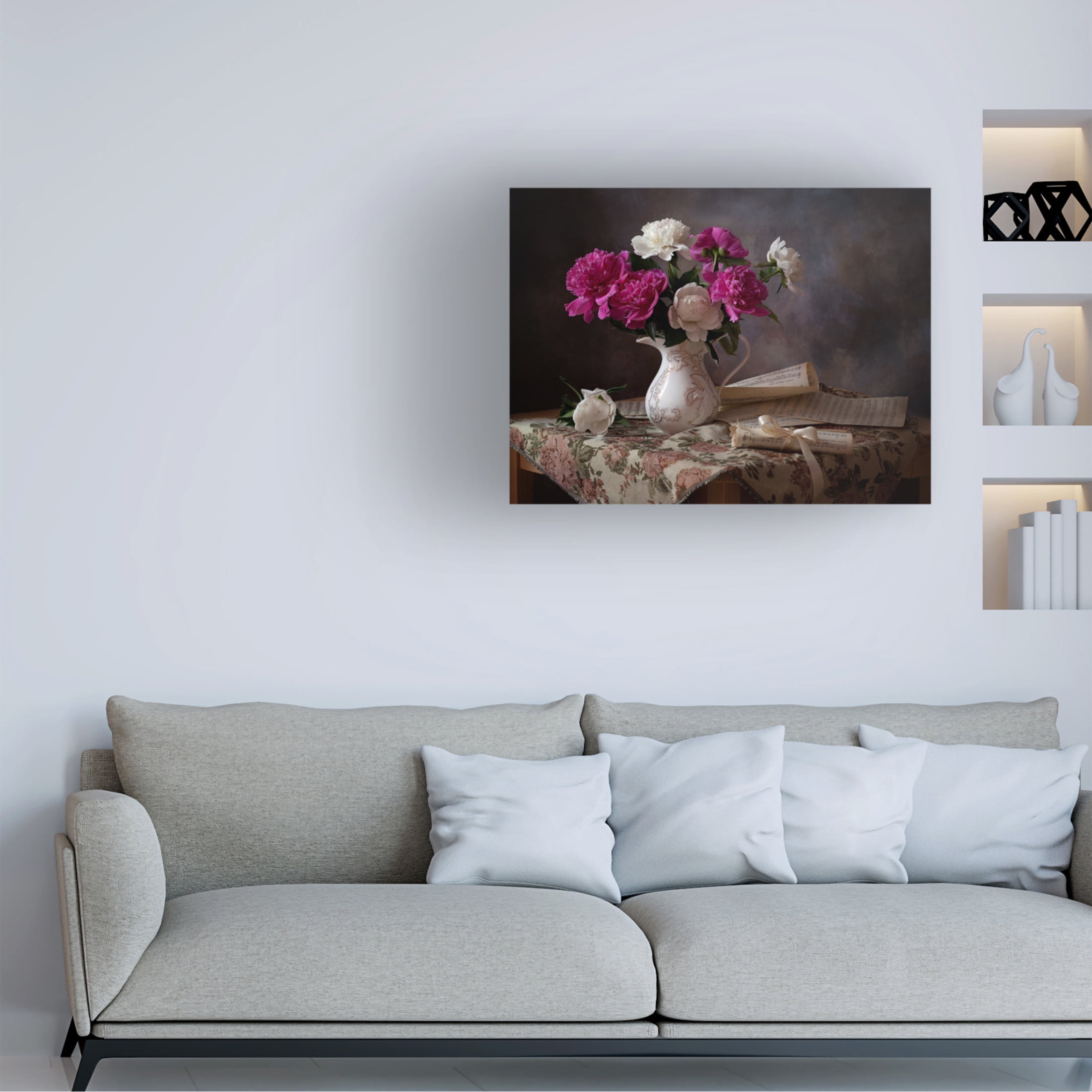 Canvas Wall Art - Alina Lankina 'Still Life With Peonies' Wall Art for Living Room, Bedroom, or Office Décor by Trademark Fine Art - 24 x 18 Inches