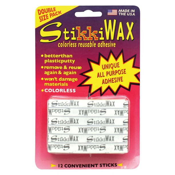 Stikkiwax Bâtons Adhésifs Réutilisables Incolores, 12 par Pack, 6 Packs