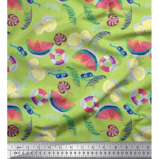 Soimoi Poly Georgette Fabric Fruits,Swim Ring & Goggles Summer Designs Print Fabric by Yard 42 Inch Wide