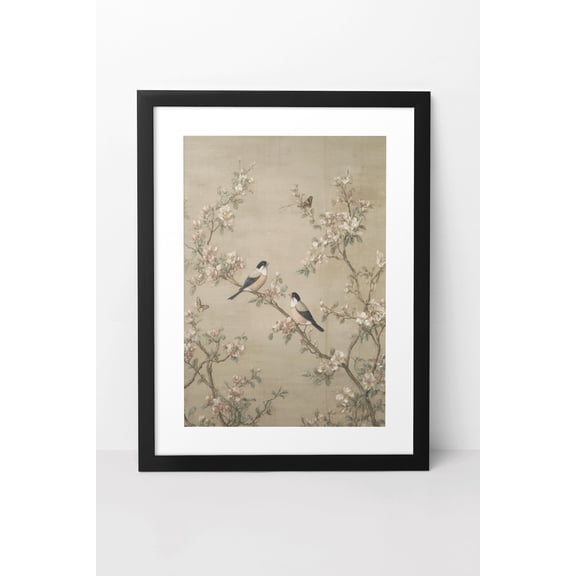 Vintage Chinoiserie Birds On Blossom Neutral Botanical Wall Art Decor