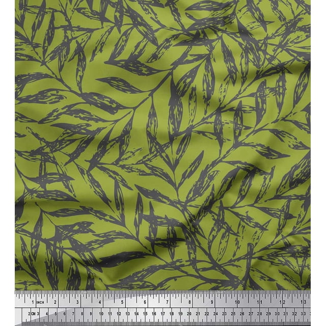 Soimoi Green Georgette Viscose Fabric Artistic Leaves Printed Fabric 1 Yard 42 Inch Wide