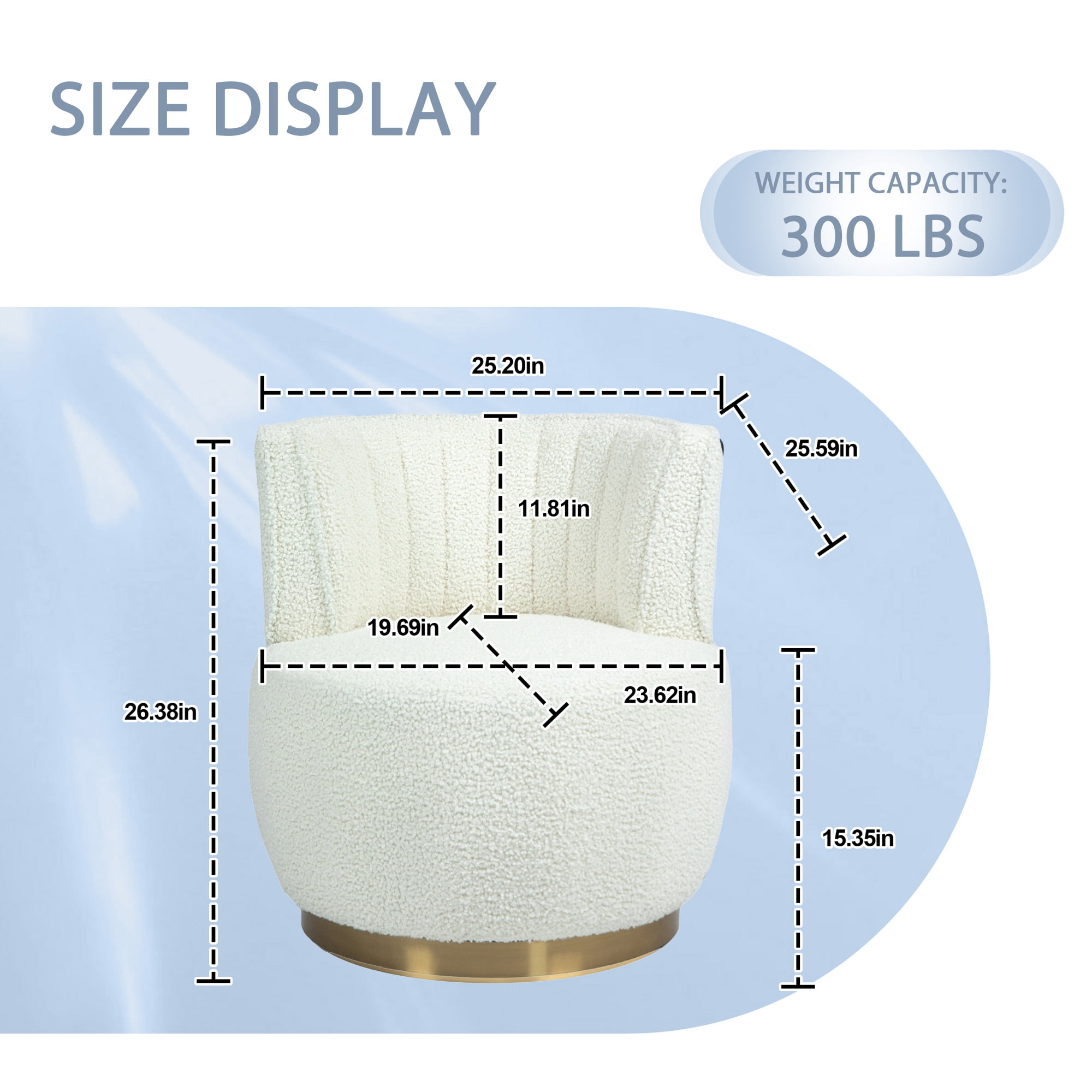 MOONMISS Teddy Fabric Upholstered 360 Degree Swivel Armless Round Barrel Chairs for Living Room-White