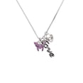 thumbnail image 2 of Delight Jewelry Silvertone Hot Purple Butterfly with 2 Crystals - Love and Lock Charm Necklace, 18"+1", 2 of 4