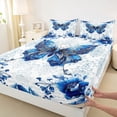 thumbnail image 3 of Homewish Blue Butterfly Chic Floral Flowers 4pcs Bed Sheets for Girls Teens, King Size Exotic Style Sheet Set, 3 of 7
