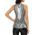 thumbnail image 3 of DARING DIVA Women's Metallic Sleeveless Tank Top S Dark Silver, 3 of 6