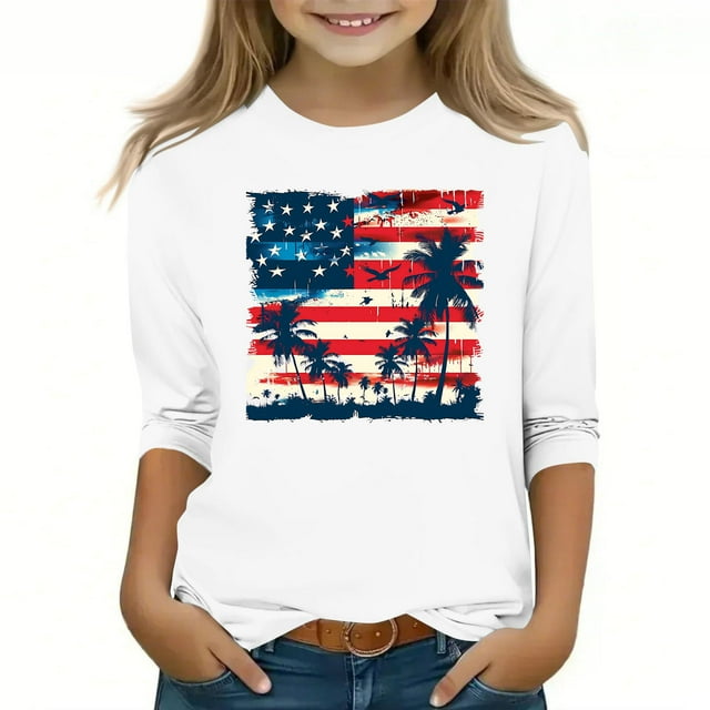 YUNAFFT T-Shirts à Manches Courtes et Longues Imprimés pour Filles, Coupe Confortable, Col Rond, Haut Décontracté 4-12 Ans