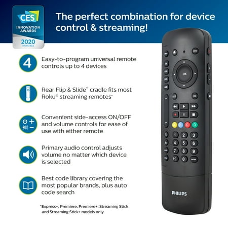 Philips - 4 Device Universal Remote Control Roku - Black