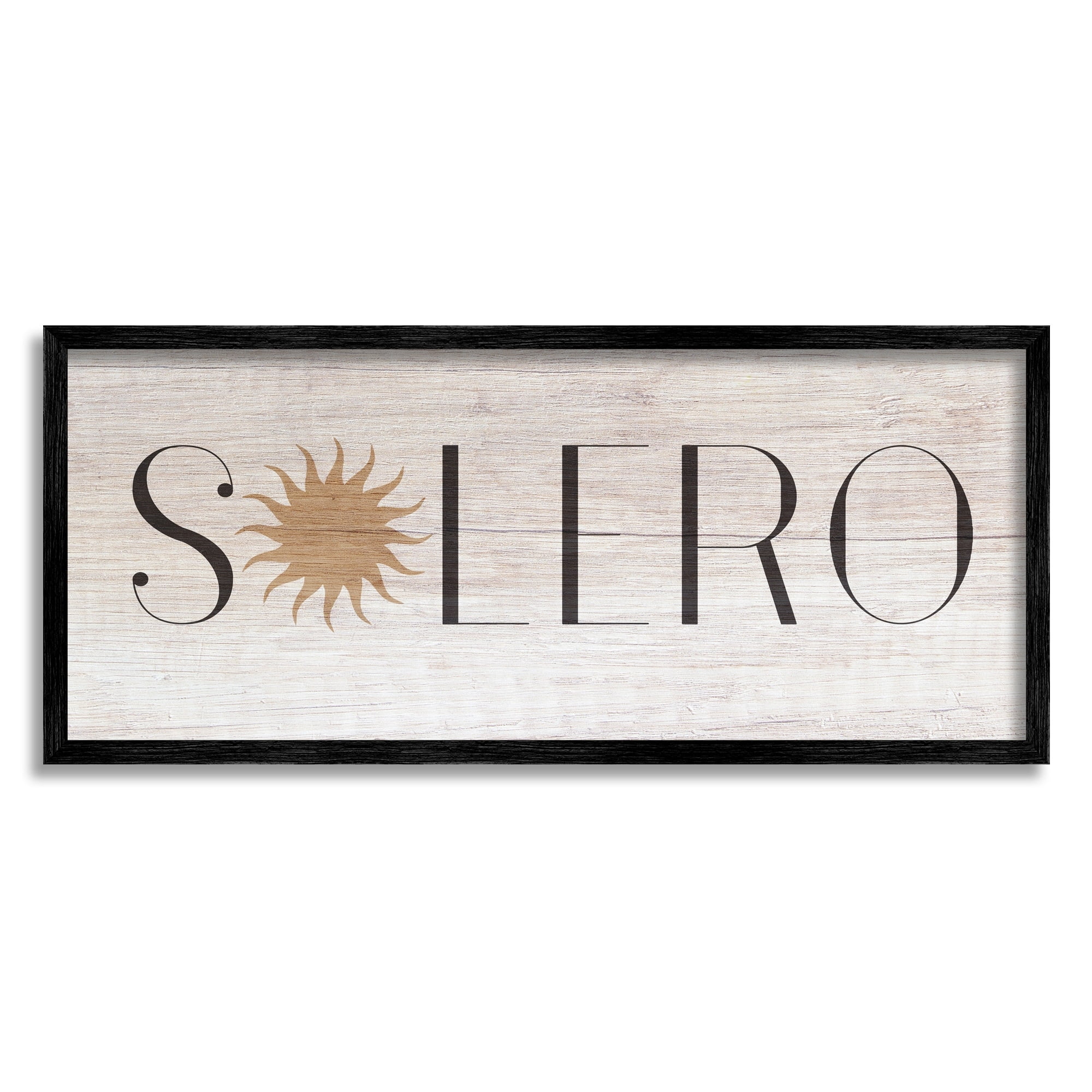 Stupell Industries Solero Sign Sun Shaped Typography Rustic Distressed Pattern Graphic Art Gray Framed Art Print Wall Art, 24x10, by Daphne Polselli