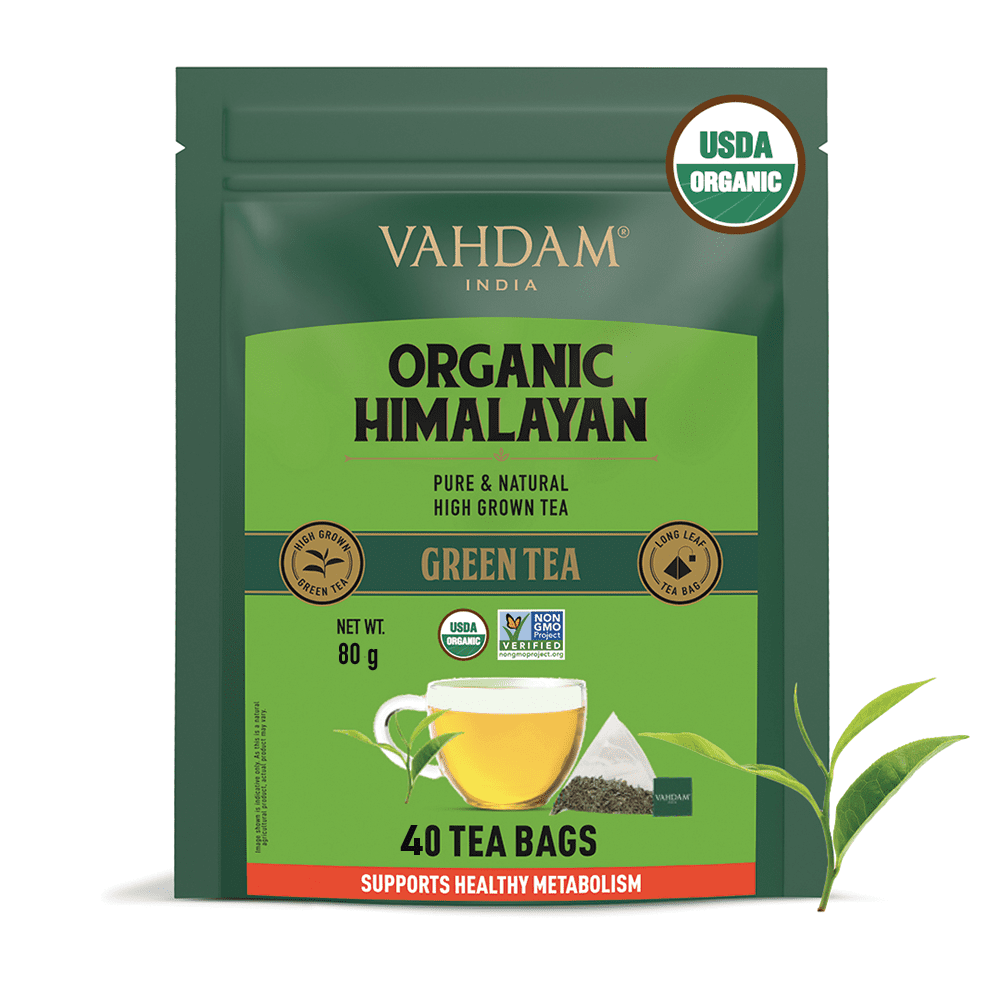 VAHDAM, Organic Green Tea Leaves from Himalayas, 40 Pyramid Tea Bags, Antioxidants Rich