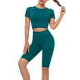thumbnail image 5 of Hpapadks Womens Workout Sets 2 Piece Outdoor Running Fitness Wear Tight Quick Dry Short Sleeve Solid Crop Tops Shorts Yoga Set Yoga Sets for Women Green M, 5 of 5