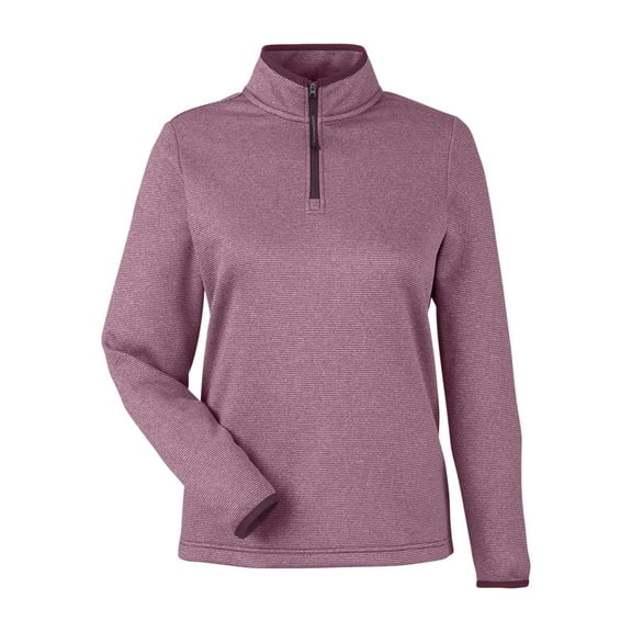 CORE365 CE73W Women's Venture Heathered Stripe Quarter-Zip Pullover-BURGUNDY/ WHITE-S
