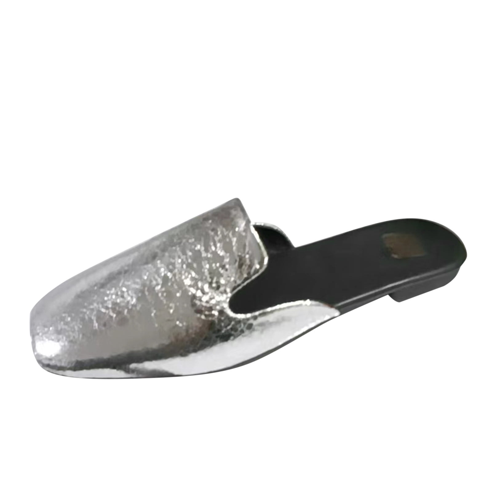 Cathalem Women s Wide Width Flat Slides Sandals Comfort Adjustable Flatform Flats Slip Footbed Sandals Silver 38