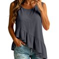 thumbnail image 2 of CHENHANN Women's Plaid Sleeveless Shirt Round Neck Loose Fit Casual Summer Top XXL, 2 of 4