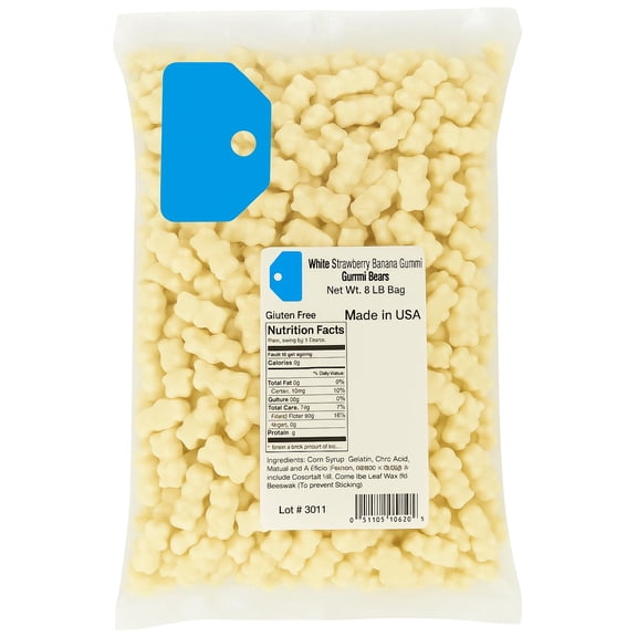 White Strawberry-Banana Gummi Bears Candy, 80 oz (5 LB) Bag 50180