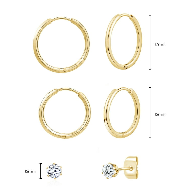 Cubic Zirconia Post and Circle set of 2 Earring in Gold Plate Cubic Zirconia Post and Circle set of 2 Earring in Gold Plate