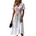 thumbnail image 2 of Minjewel Ladies Floral Casual Fashionable Short Sleeve V-Neck Dress for Spring Summer Women's Daily Casual Wear,Pink,XL, 2 of 6